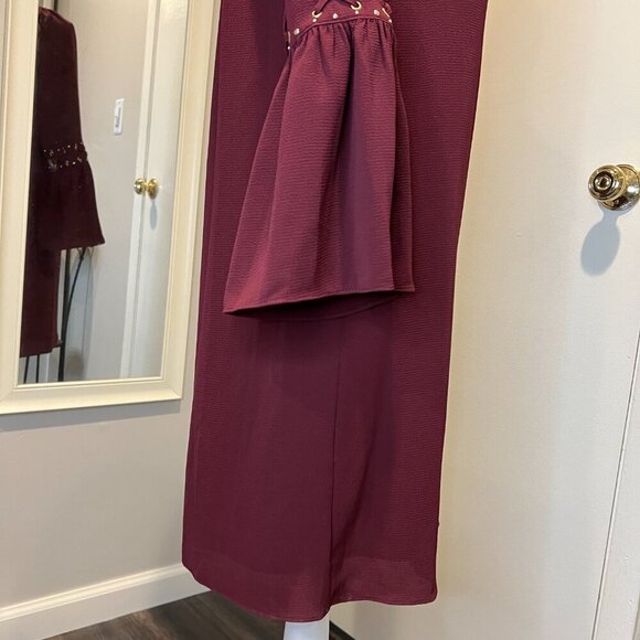 NWT Michael Kors Merlot Color Shift Dress with Bell Sleeves, Size Small - Picture 10 of 16